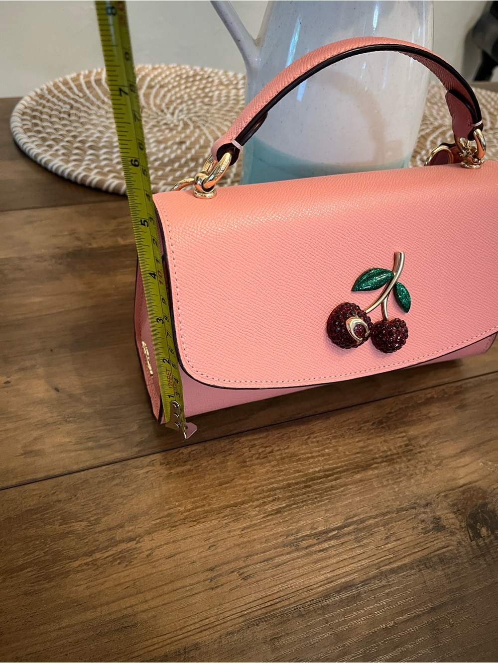 Coach Coral Pink Cherry Appliqué Top-Handle Satchel - Picture 6 of 16